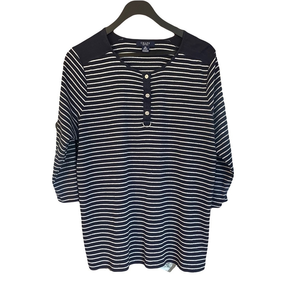 Chaps Women's Navy and White Striped Button Down Shirt size 2X